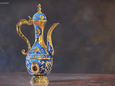 Arabic Dallah with Gold Pattern and Gem 3D model