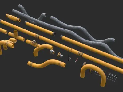 Modular Pipes - Industrial Painted Yellow Low-poly 3D model