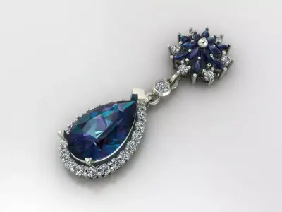  Stone  Diamonds Pendant 3D Model  3D model