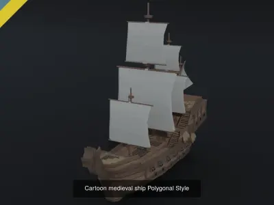 Cartoon medieval ships asset Polygonal Style 3D Model Pack