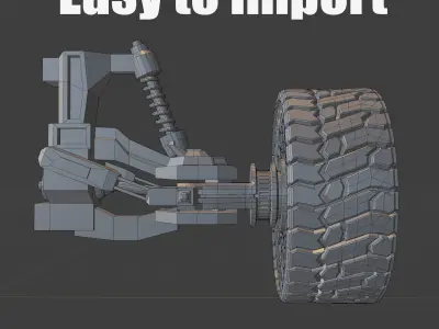 Ofroad wheel and suspension Low poly 3D model Free low-poly 3D model
