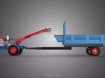TWO WHEEL TRACTOR TRAILER TROLLEY LOAD CARRIER TRANSPORT BED CAR 3D model