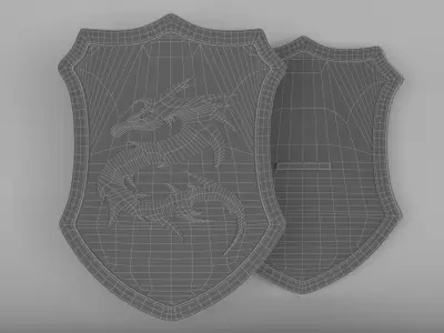 Shield wooden with dragon 3D model