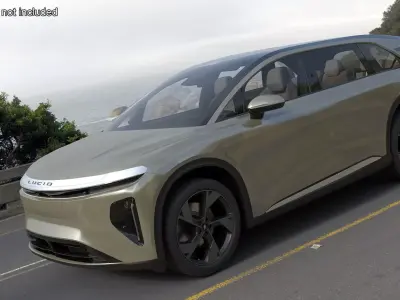 Lucid Gravity Olive Colored Electric SUV with Lights Off 3D model