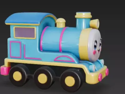 Happy Chibi Train Engine 3D Model Cute Anime Locomotive Low-poly 3D model