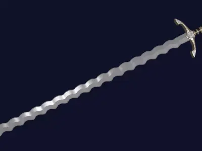 Flamberge sword with Excalibur handle Low-poly 3D model