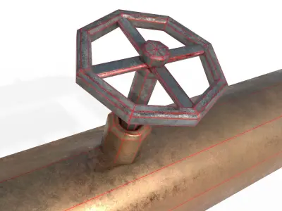 Pipes copper pipe with lines Low-poly 3D model