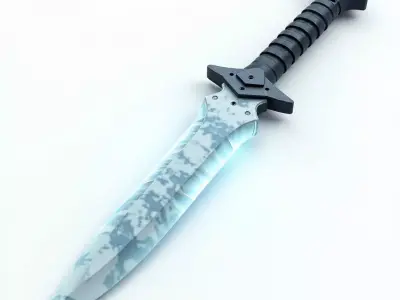Icy Camouflage Combat Dagger 3D Model Cold Steel Weapon Low-poly 3D model