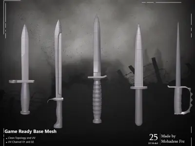25 3D Model Knife WW12 Base Mesh - VOL 04 - Game Ready Low-poly 3D model
