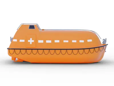 Orange Lifeboat - Rescue boat Low-poly 3D model