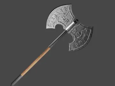 Poleaxe with slavic runes Low-poly 3D model