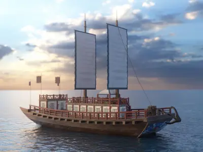 Korean Japanese Medieval Ship Set 3D model