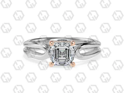 Ring 221 Asscher shape split shank solitaire ring with Gems 3D print model