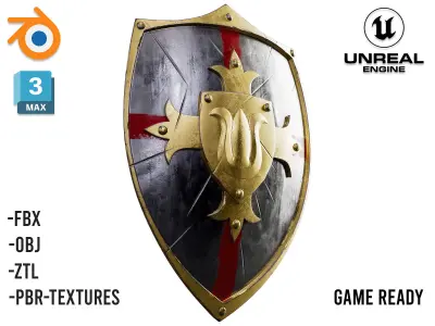 Knight Crusader shield 02- Low-poly 3d model Low-poly 3D model