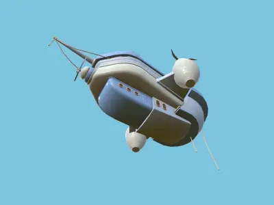 Cartoon Airship 01 - White Blue - Low Poly Ship Low-poly 3D model