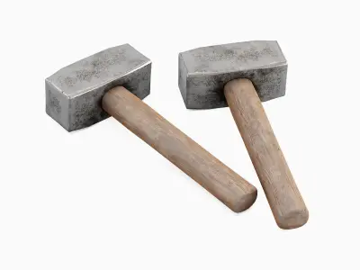 Industrial Wooden Hammer Set Low-poly 3D model