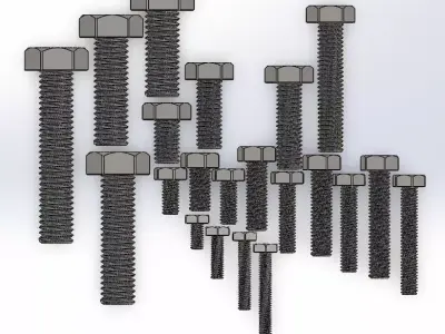DIN 933 Hex Bolt Library M3 to M10 3D model