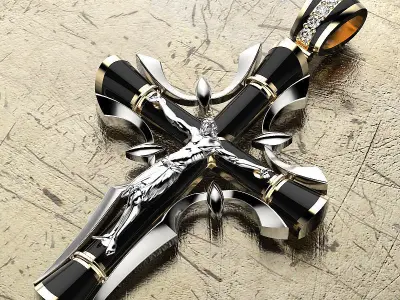 Russian Orthodox cross with diamonds and enamel 3D print model