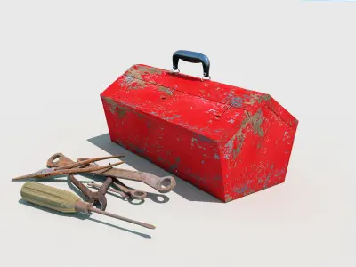 old toolbox with tools 3D model