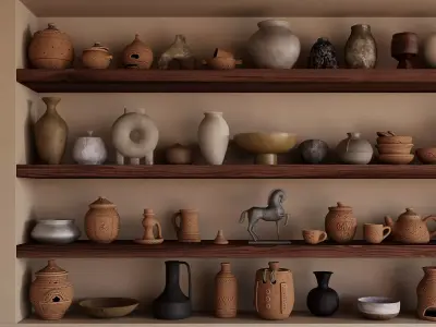Ancient Primitive Pottery Vase Decor Collection Wabi Sabi PBR Low-poly 3D model