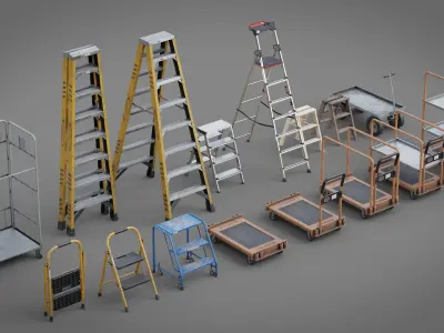 Industrial Stepladders Pack Realtime 3D model