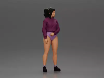 woman in purple hoodie and strikes a pose with style 3D print model