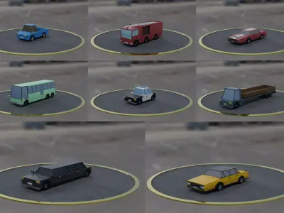 package low poly  20 cars for game Low-poly 3D model