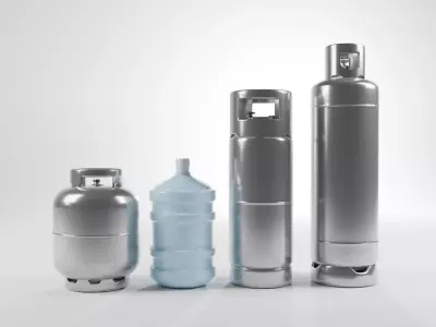 gas cylinders and water bottle 3D model