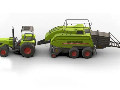 Farm Tractors And Bulldozers Low-poly 3D model