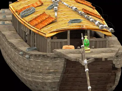 Chinese Junk Fishing Boat  Low-poly 3D model
