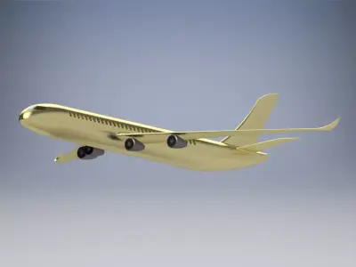 Aircraft golden airplane flying in sky 3D model