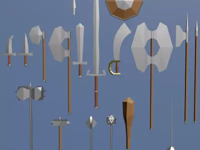 Cartoonish medieval melee weapons bundle Low-poly 3D model