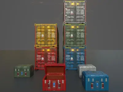 Low poly container and scfi box Low-poly 3D model