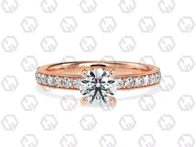Ring 219 Round shape milgrain pave set with Gems 3D print model