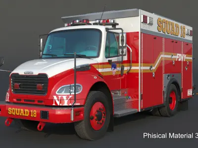 Fire Truck FDNY Squad Freightliner M2 106 Low-poly 3D model