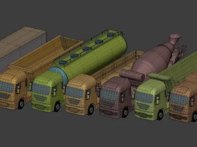 Cartoon Truck Pack - Container - Fuel  - Cement Mixer - Tipping  3D model