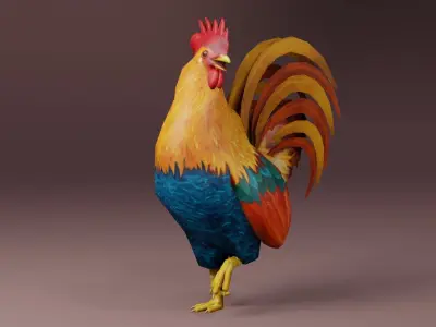 Low Poly Rooster Rigged with Animation Low-poly 3D model