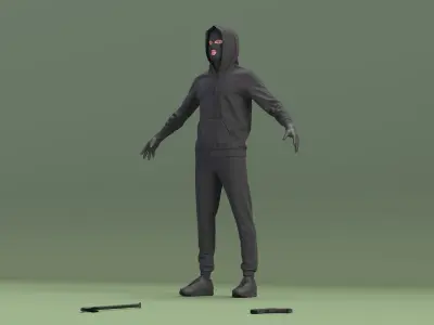 Burglar Character with Crowbar and Handgun 3D model