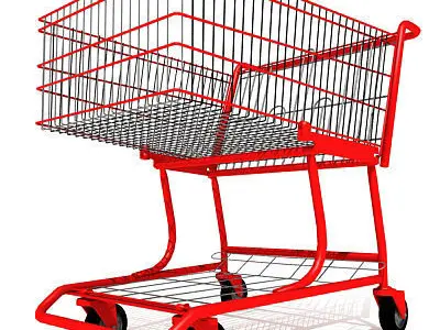 3D Red Metal Shopping Cart 3D model