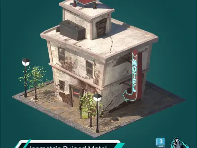 Isometric Ruined Motel Low-poly 3D model