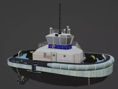 Fully electric tugboat 3D model low-poly Low-poly 3D model