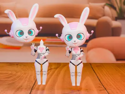 Chibi Robot Heart Duo Diorama  Free 3D print model