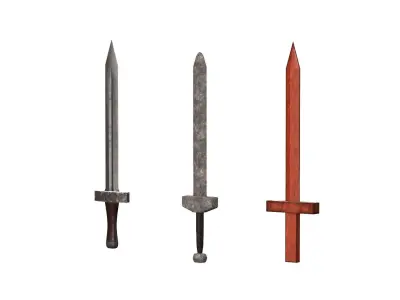 Sword three swords Low-poly 3D model