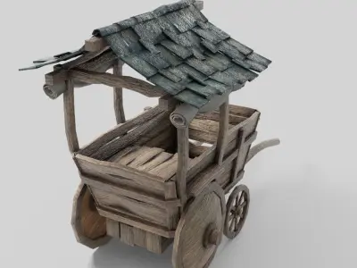 Medieval Cart Low-poly 3D model 6