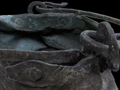 Antique crushed copper pot 3D model