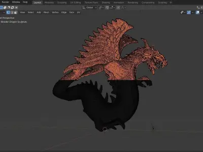 Dragon wooden sculpture of Low-poly 3D model