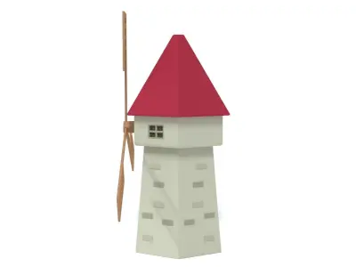 Low Poly Cartoon Windmill Low-poly 3D model
