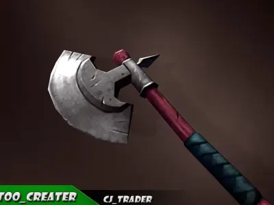 Low Poly Fantasy Fighting Axe 3D Model Low-poly 3D model
