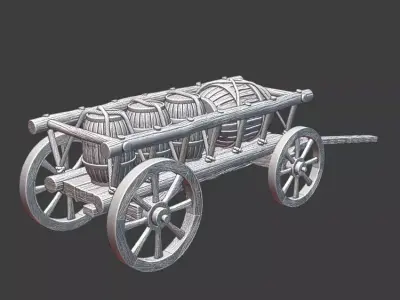 Medieval Supply Wagon with barrels  version 2 3D print model