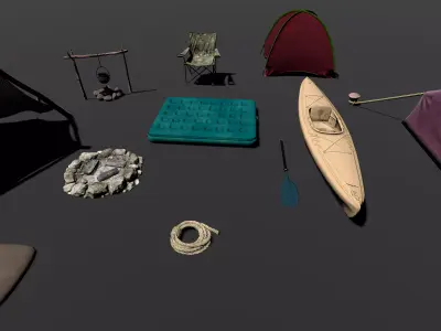 Wilderness Camp Essentials Modular Outdoor Survival Set Low-poly 3D model